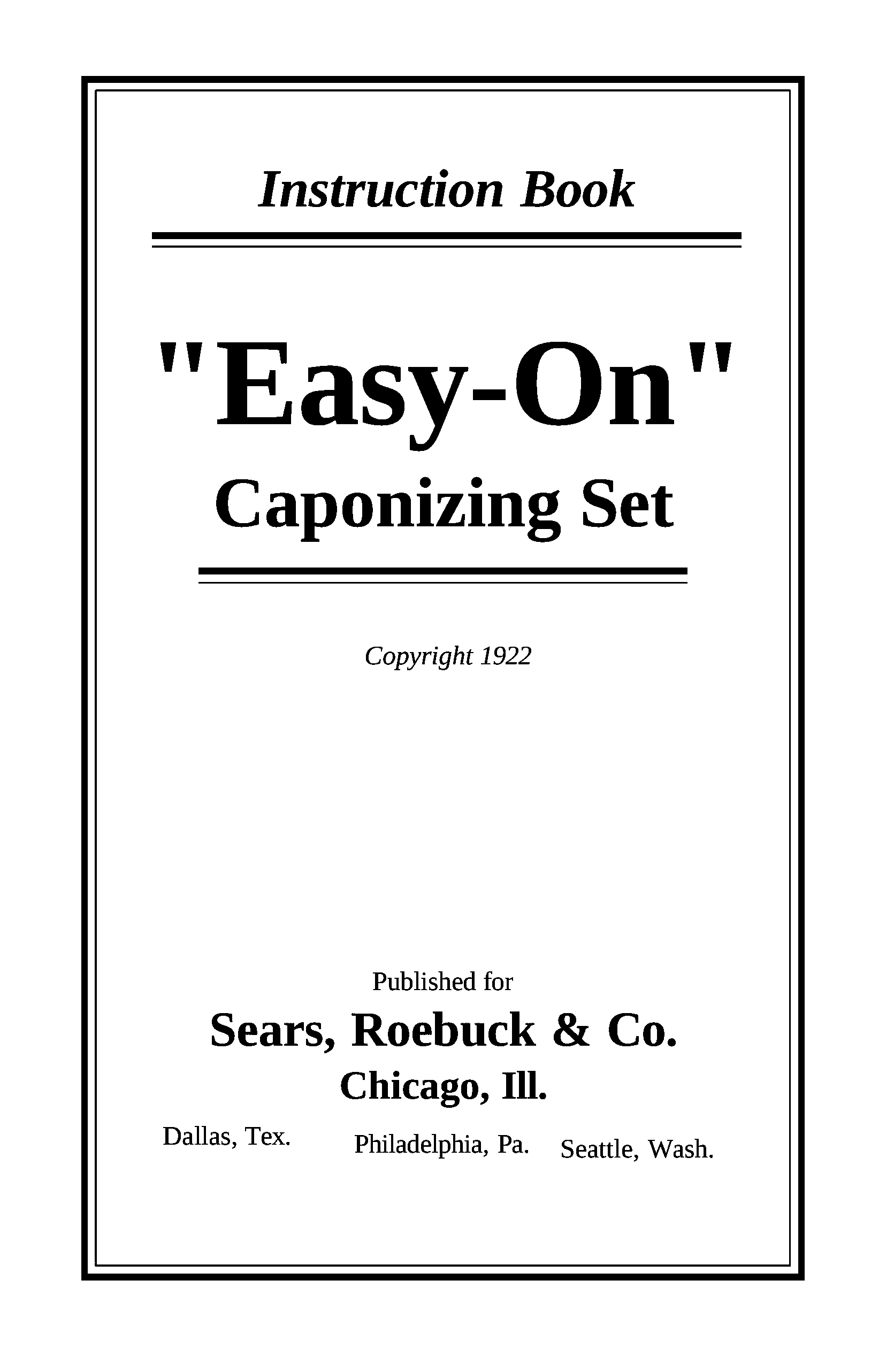 Sears Caponizing Manual Download